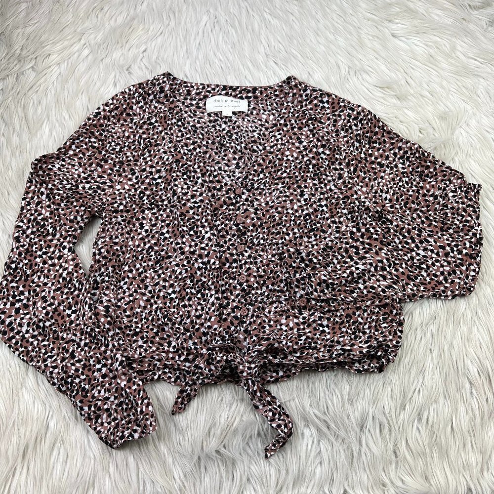 Cloth & Stone‎ Printed Women's Tie Hem Button Front Blouse Top